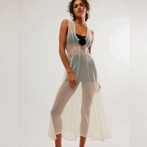 Free People Never Ever Midi Slip in Ivory NWT